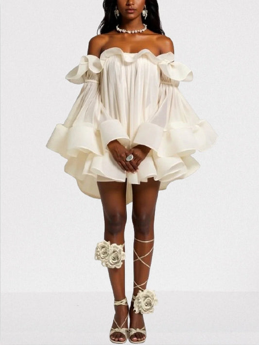 Ruffle Off Shoulder Flared Babydoll Mini Dress S Dresses