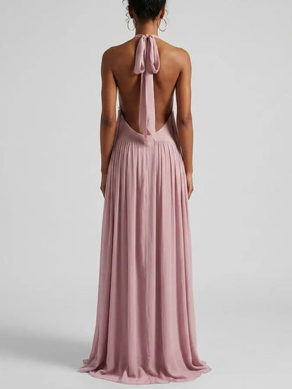 Ruffle Halter Open Back Maxi Dress - Dresses