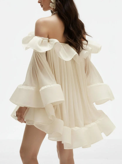 Ruffle Off Shoulder Flared Babydoll Mini Dress Dresses