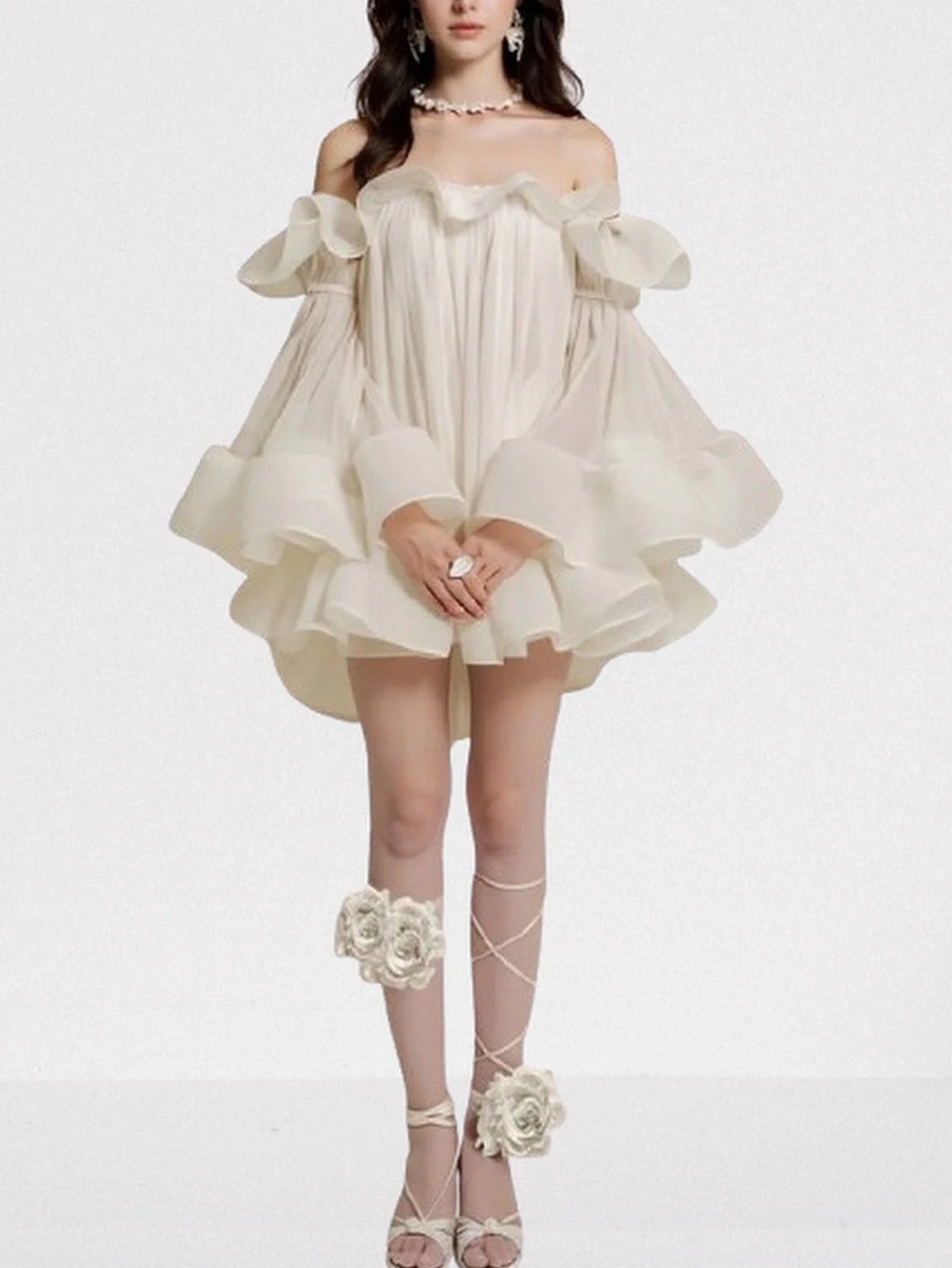 Ruffle Off Shoulder Flared Babydoll Mini Dress Dresses