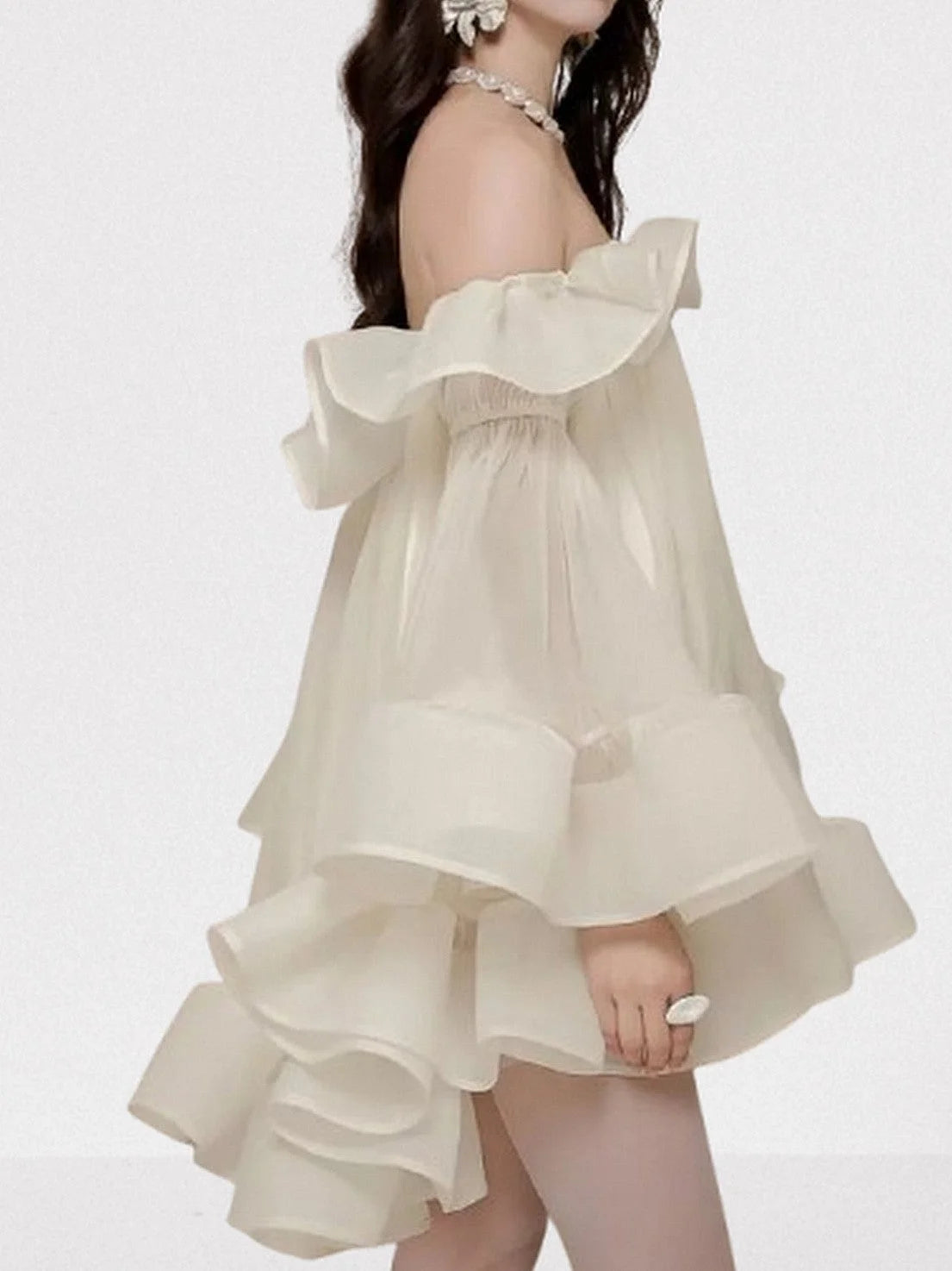 Ruffle Off Shoulder Flared Babydoll Mini Dress Dresses