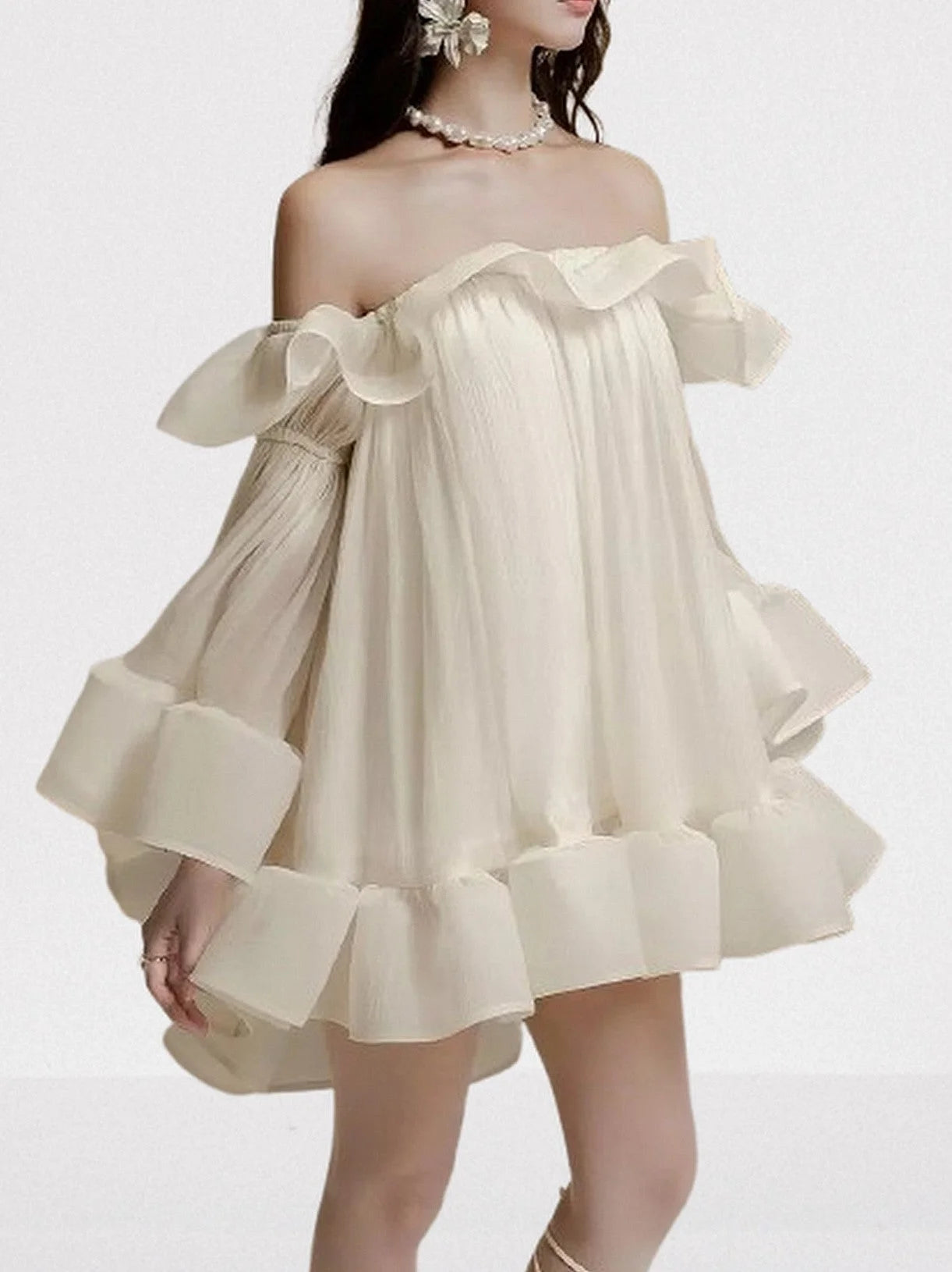 Ruffle Off Shoulder Flared Babydoll Mini Dress Dresses