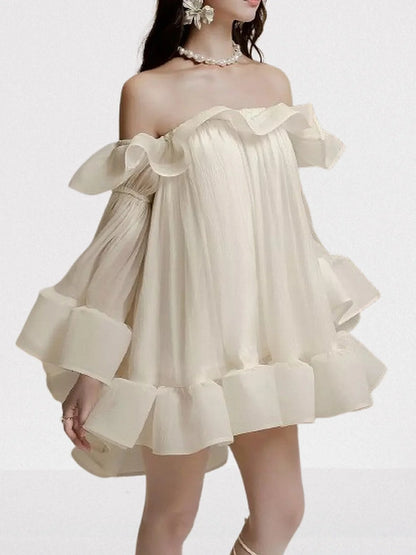 Ruffle Off Shoulder Flared Babydoll Mini Dress Dresses