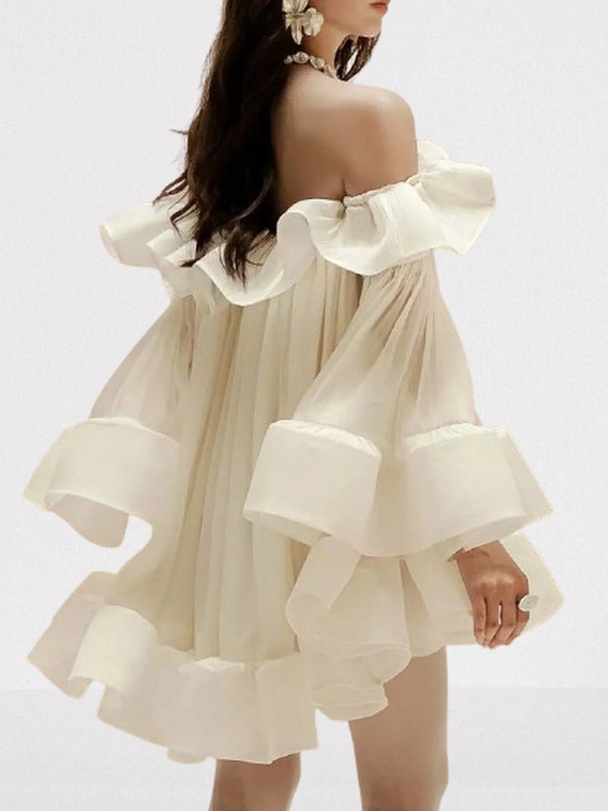 Ruffle Off Shoulder Flared Babydoll Mini Dress Dresses