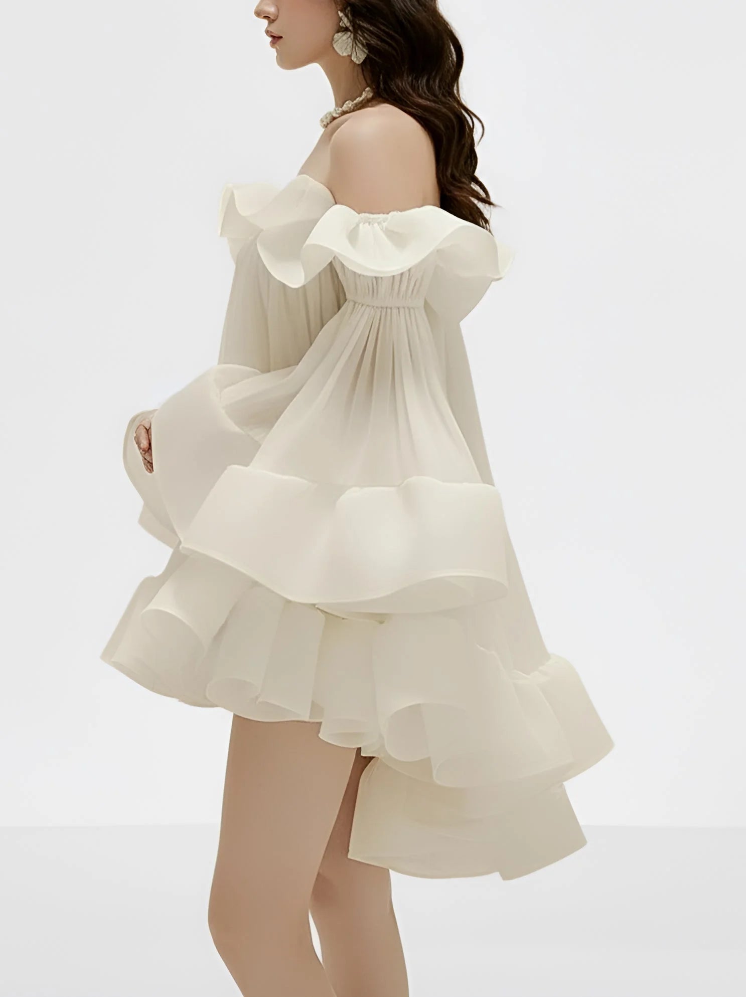 Ruffle Off Shoulder Flared Babydoll Mini Dress Dresses