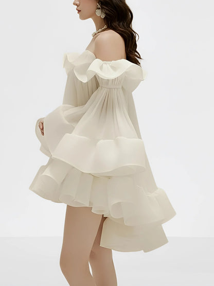 Ruffle Off Shoulder Flared Babydoll Mini Dress Dresses