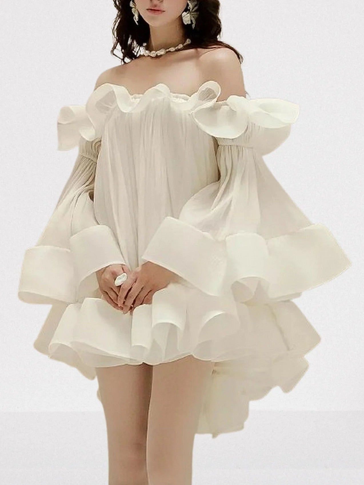 Ruffle Off Shoulder Flared Babydoll Mini Dress Dresses