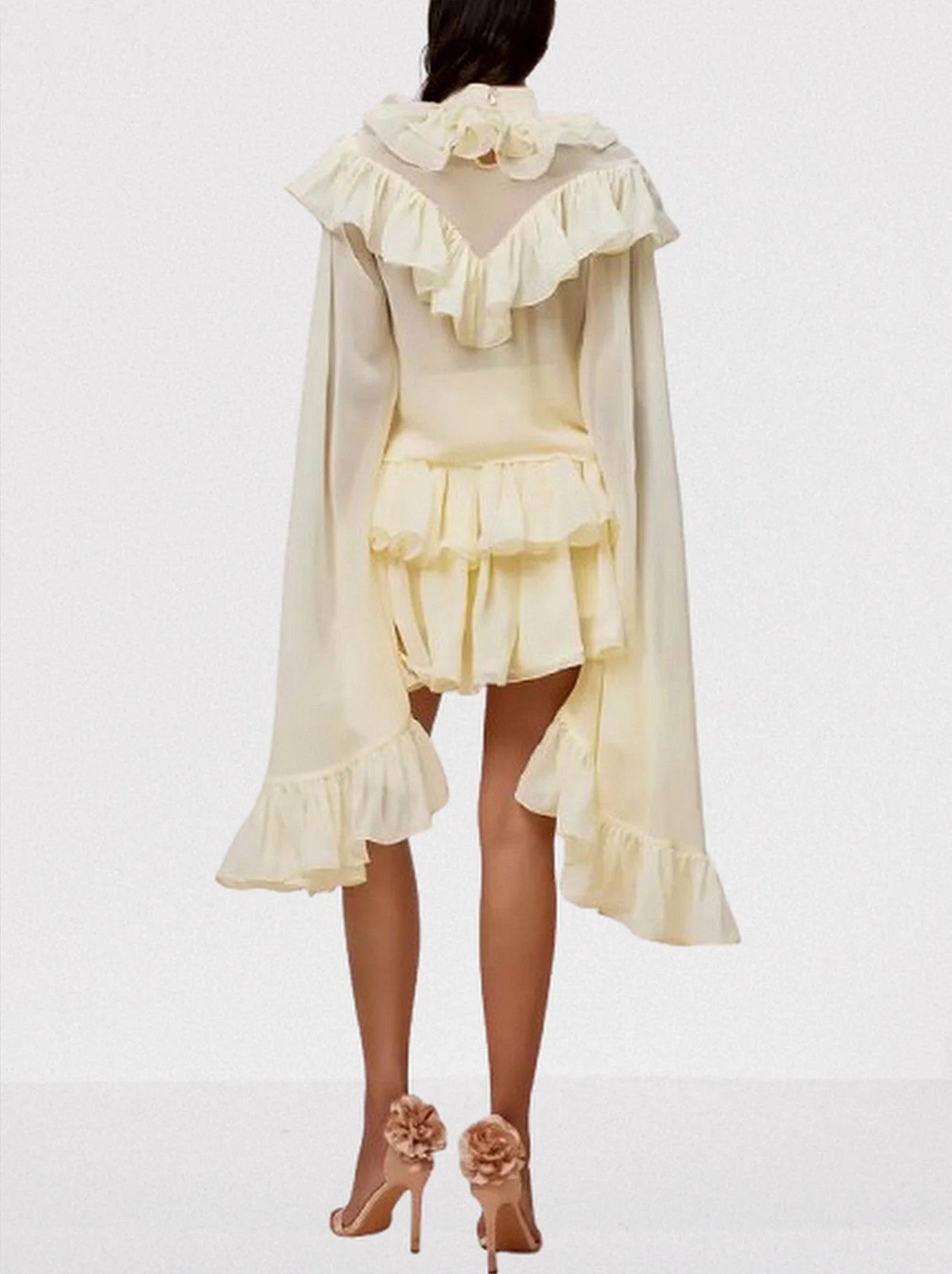 Ruffle Tiered Blouse and Skirt Set in Pale Yellow - Suits & Sets