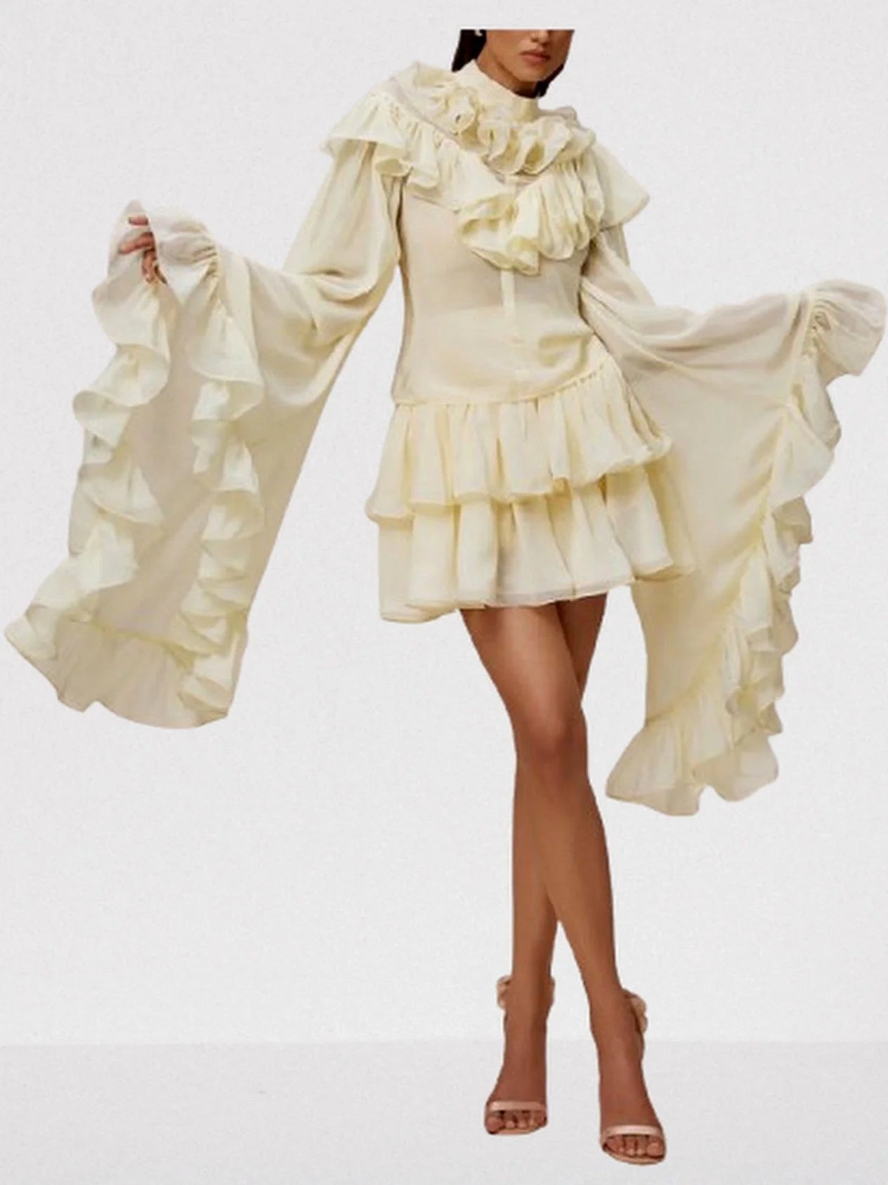 Ruffle Tiered Blouse and Skirt Set in Pale Yellow - Suits & Sets