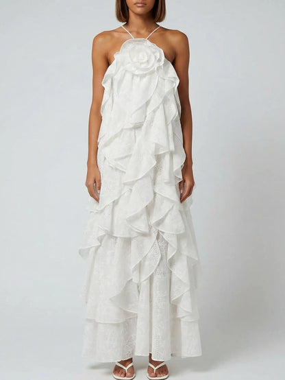 Ruffle Tiered Sleeveless White Maxi Dress - Dresses