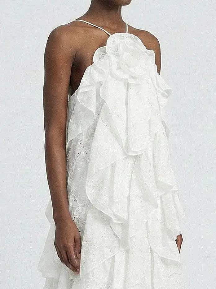 Ruffle Tiered Sleeveless White Maxi Dress - Dresses