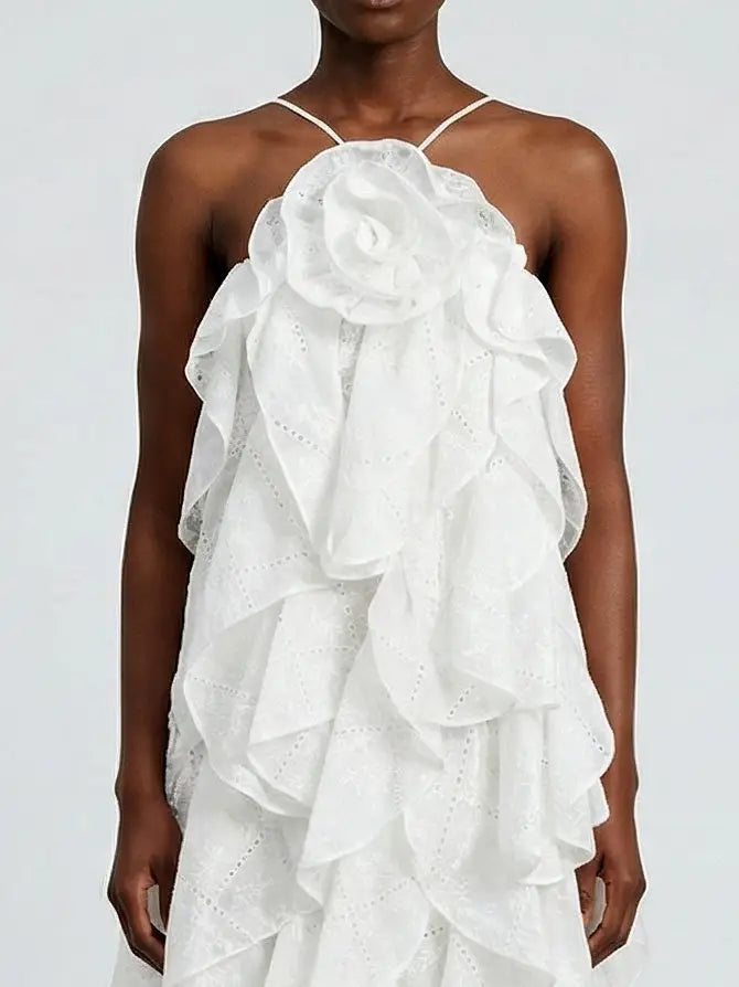 Ruffle Tiered Sleeveless White Maxi Dress - Dresses