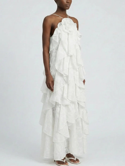 Ruffle Tiered Sleeveless White Maxi Dress - Dresses