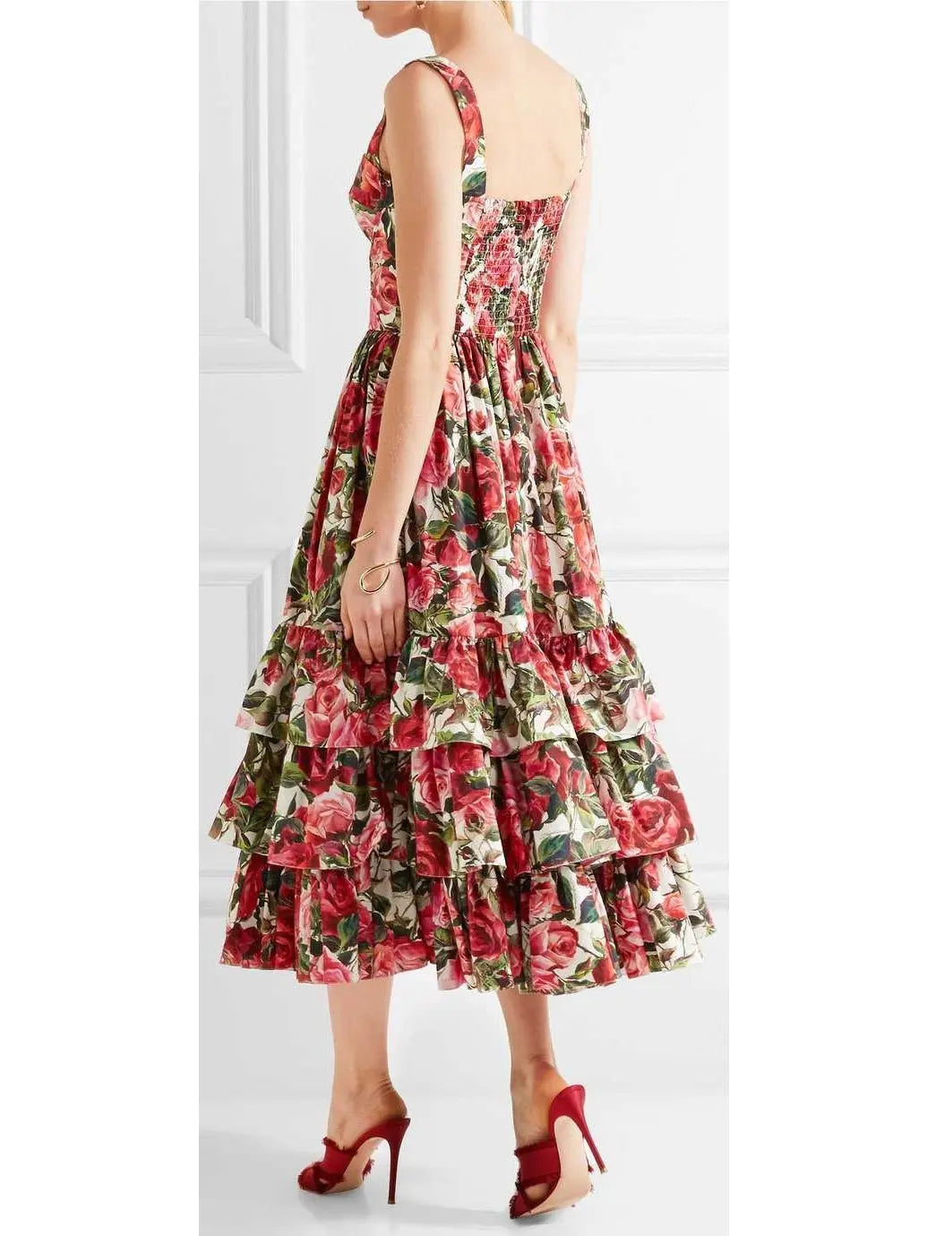 Ruffled Floral-Print Cotton-Poplin Dress - Branna Couture