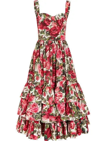 Ruffled Floral-Print Cotton-Poplin Dress - Branna Couture