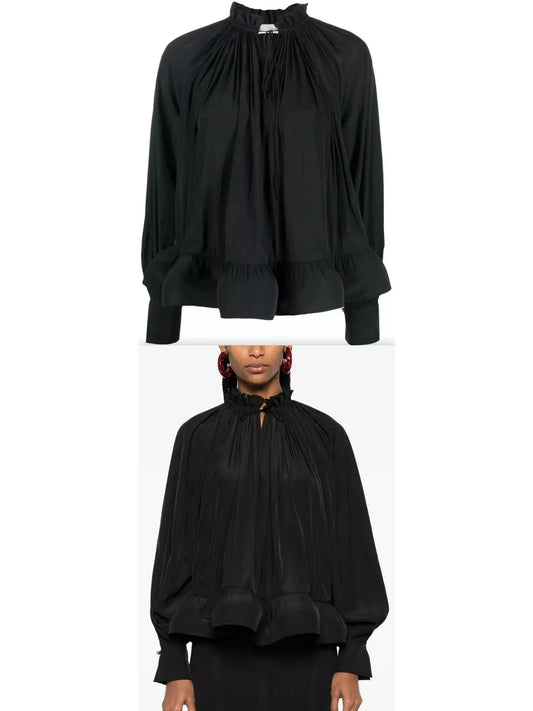 Ruffled Pleated Blouse, Black - Branna Couture