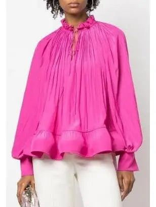 Ruffled Pleated Blouse, Pink - Branna Couture