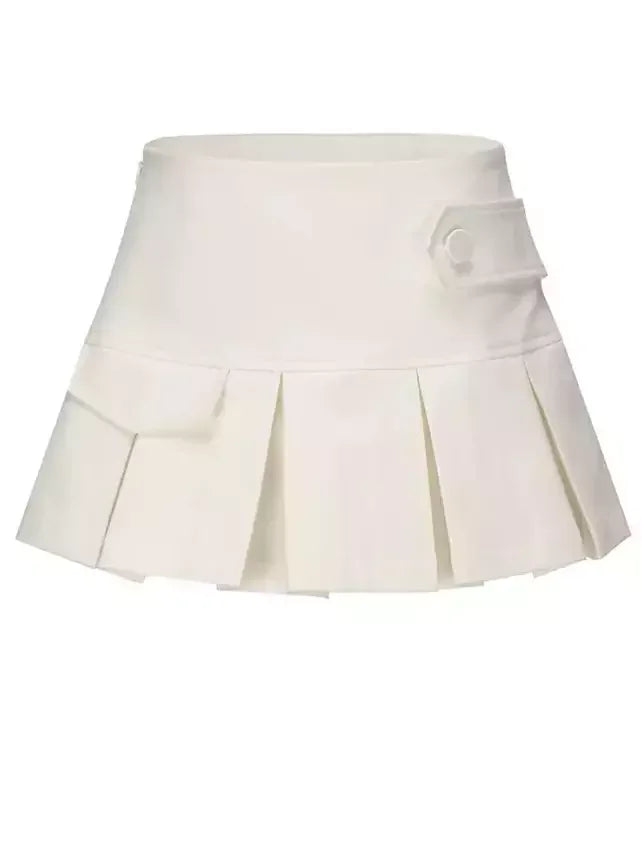 Ruffled Cropped White Shirt and Pleated Mini Skirt Set Suits & Sets