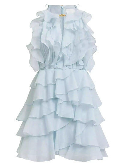 Ruffled Halter Tiered Chiffon Mini Dress - Dresses