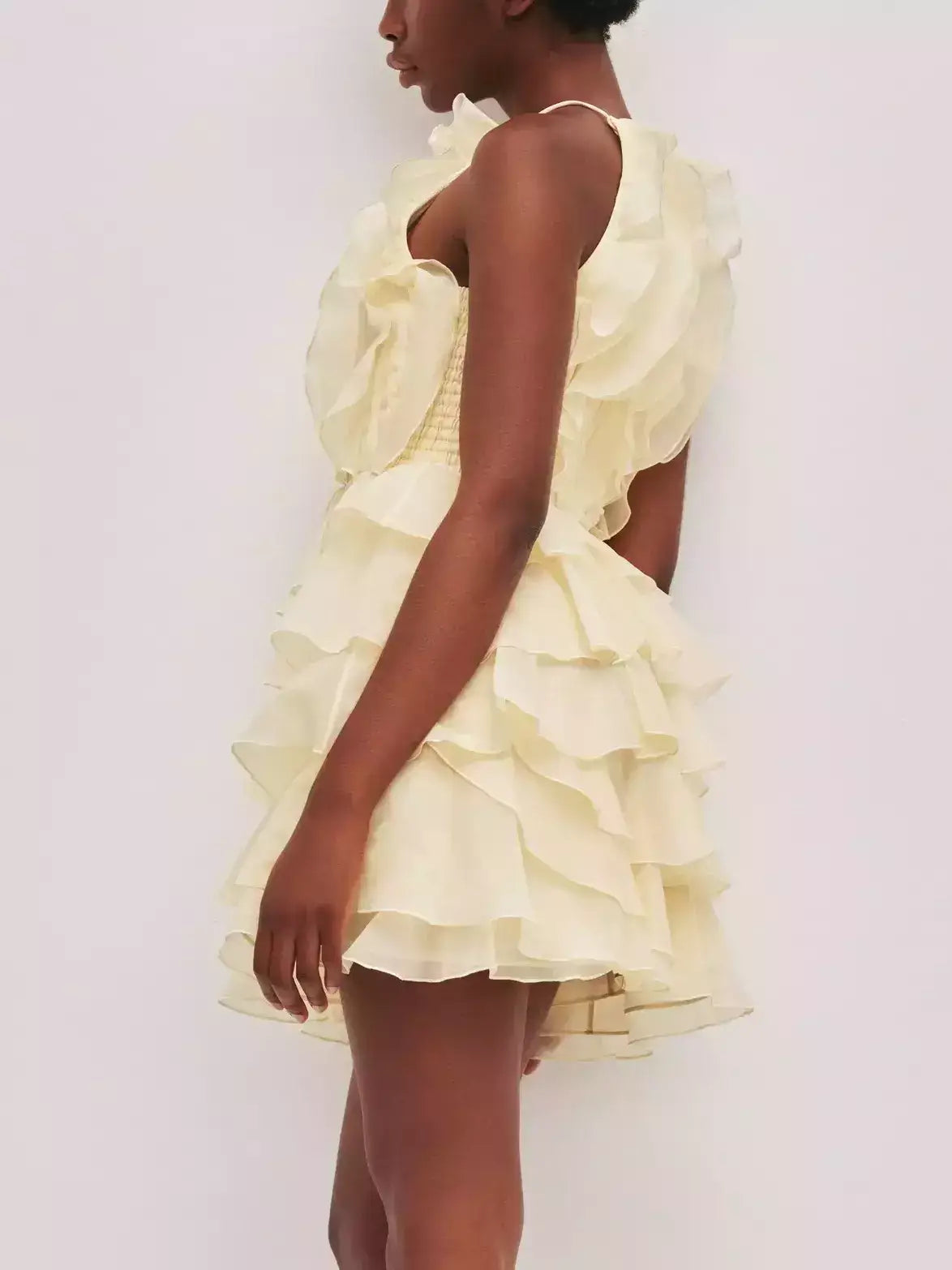 Ruffled Halter Tiered Chiffon Mini Dress - Dresses