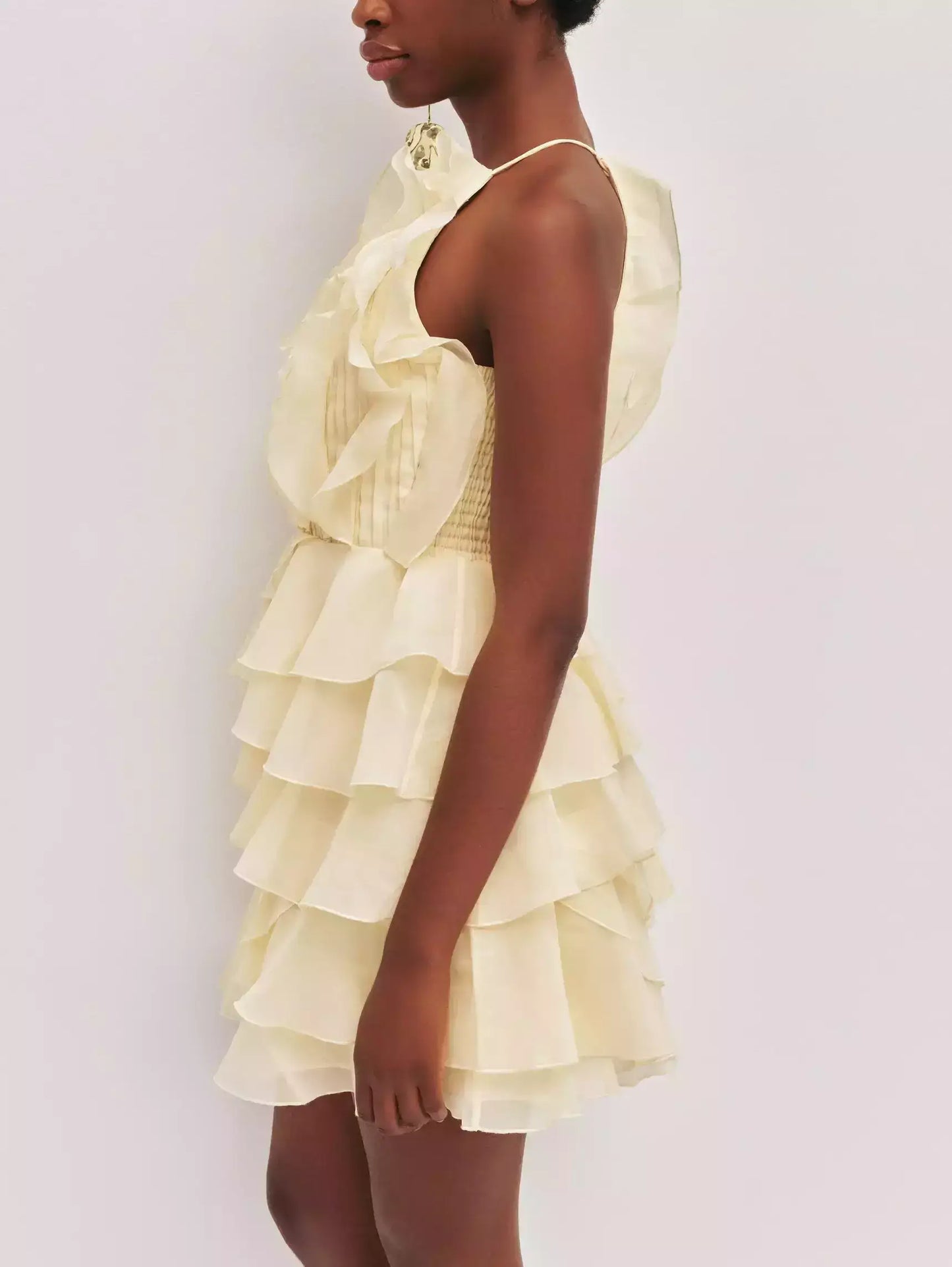 Ruffled Halter Tiered Chiffon Mini Dress - Dresses