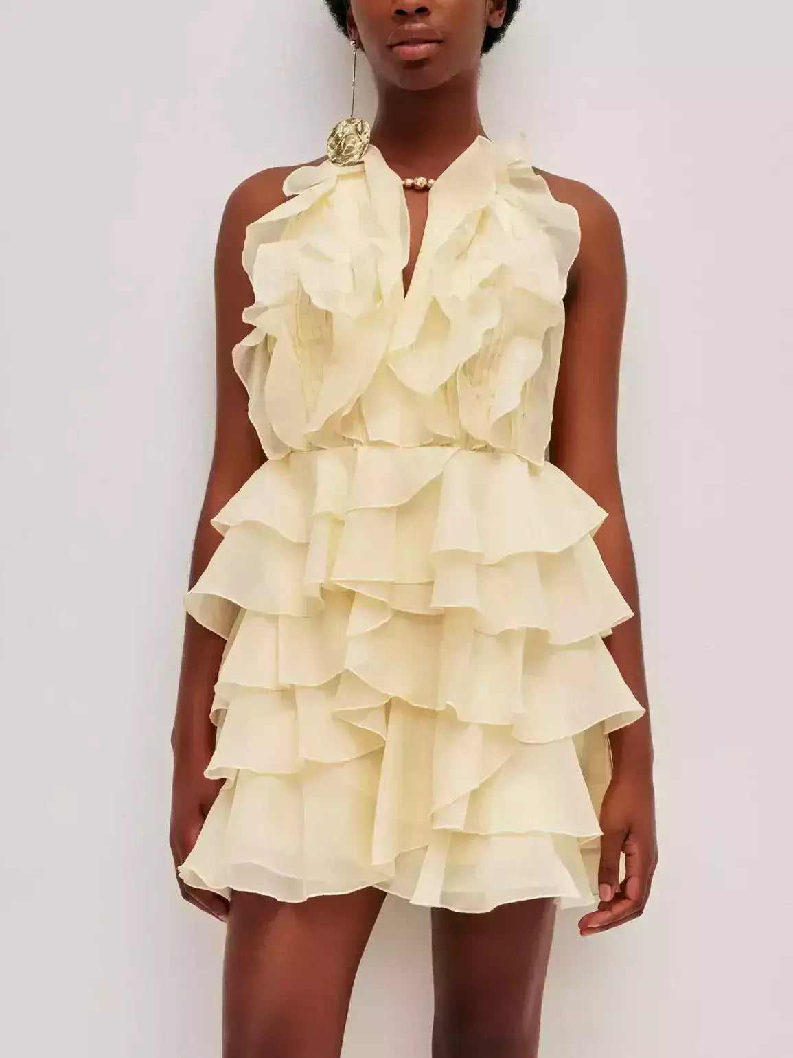 Ruffled Halter Tiered Chiffon Mini Dress - Dresses