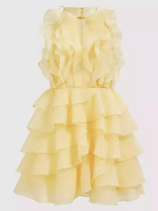 Ruffled Halter Tiered Chiffon Mini Dress - Dresses