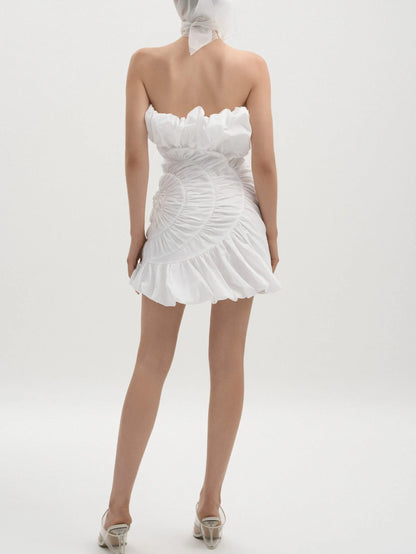 Ruffled Ruched Paneled Strapless Mini Dress Dresses