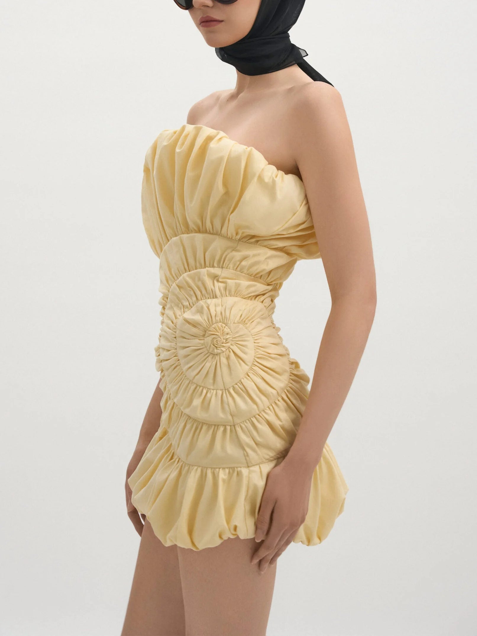 Ruffled Ruched Paneled Strapless Mini Dress Dresses