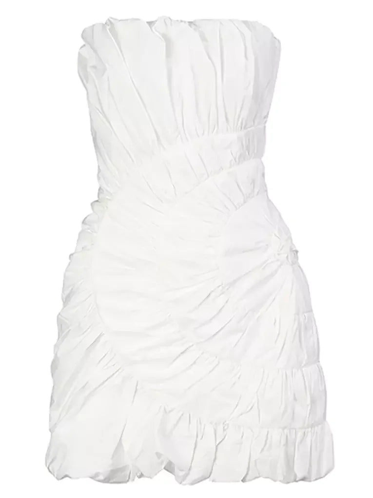 Ruffled Ruched Paneled Strapless Mini Dress Dresses