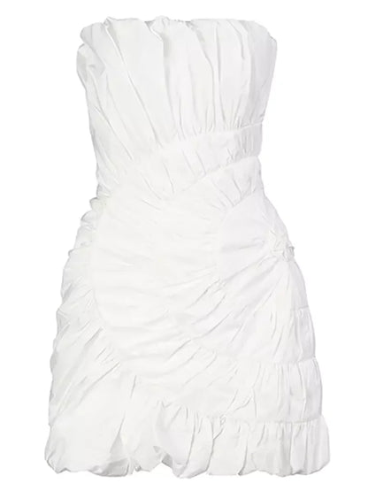Ruffled Ruched Paneled Strapless Mini Dress Dresses