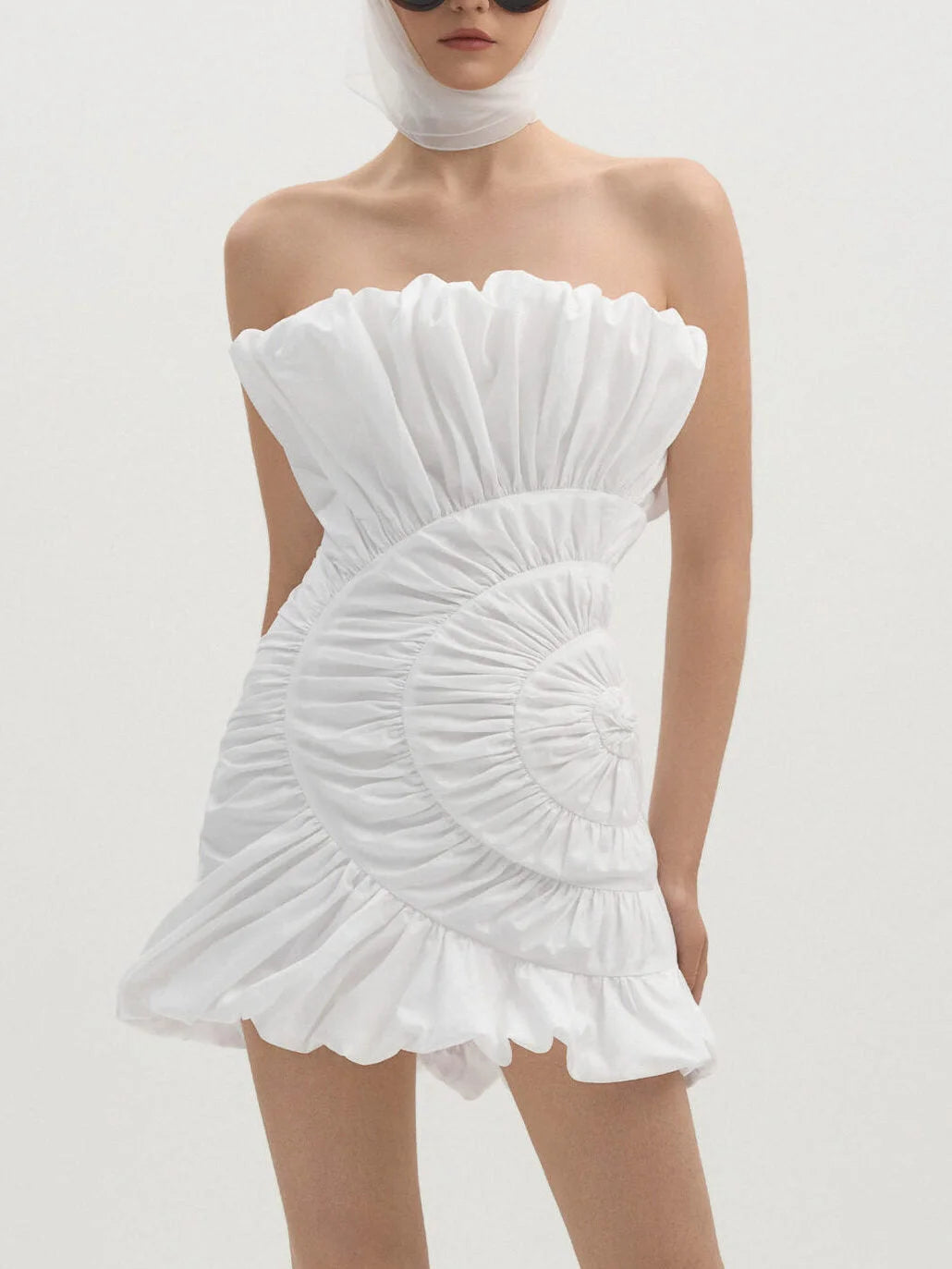 Ruffled Ruched Paneled Strapless Mini Dress Dresses