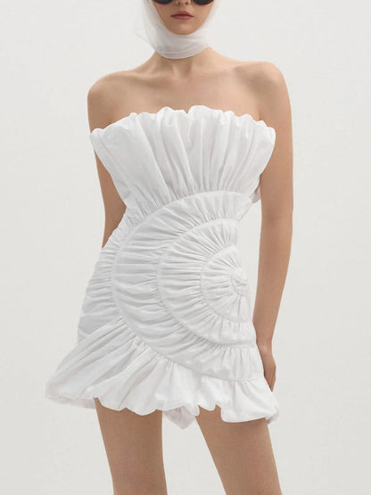 Ruffled Ruched Paneled Strapless Mini Dress Dresses