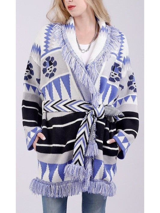 Icon Oversized Fringed Jacquard Cardigan - Branna Couture