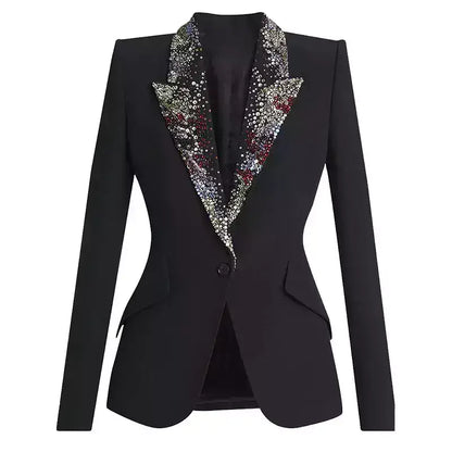 Black Tailored Blazer with Crystal-Embellished Lapels - Jackets