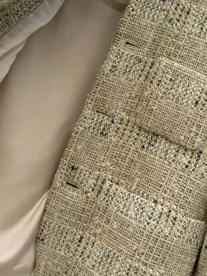 Wool Tweed Jacket with Stand Collar - Jackets