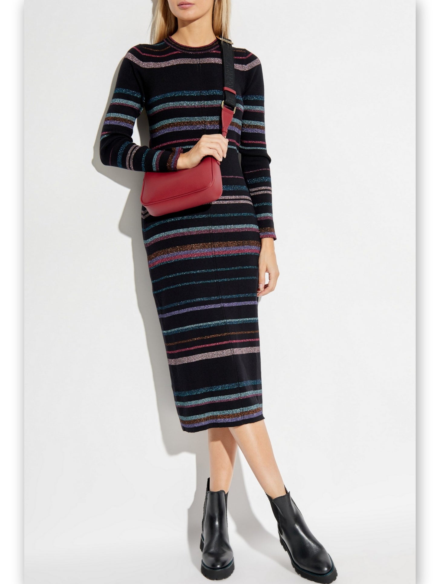 Stripe Metallic Knit Midi Dress Branna Couture