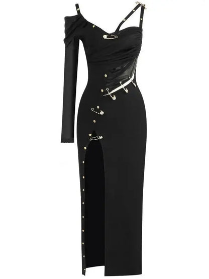 Safety Pin Embellished Dress - Branna Couture