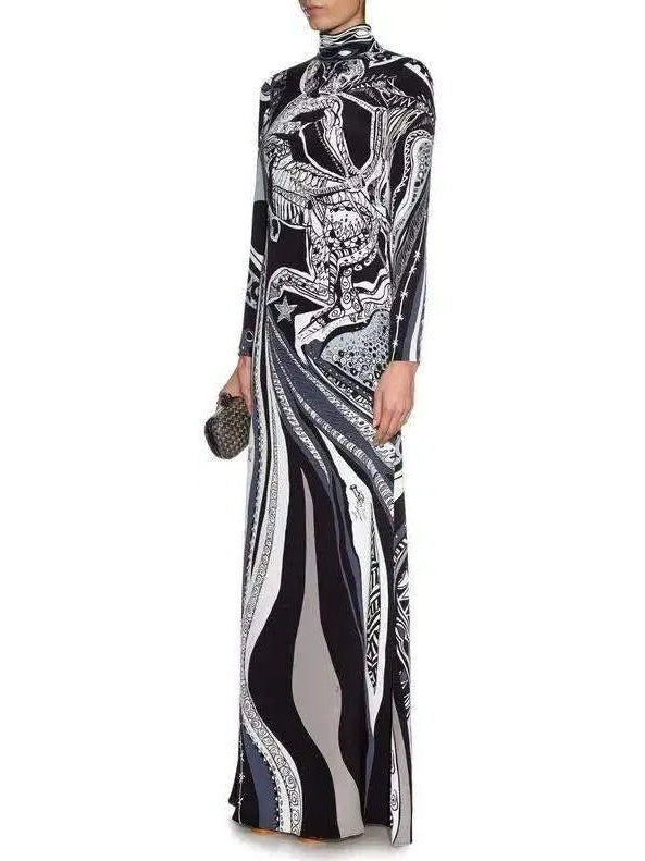 Sagittarius Print High-Neck Long Silk Gown - Branna Couture