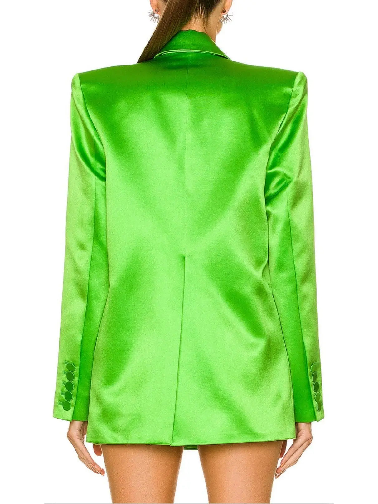 Satin Double-Breasted Blazer and Skirt Set in Green - Branna Couture