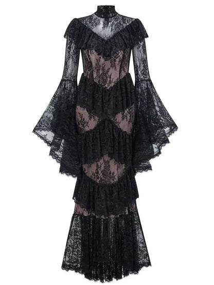 Ruffle Tiered Paneled Lace Maxi Dress Dresses