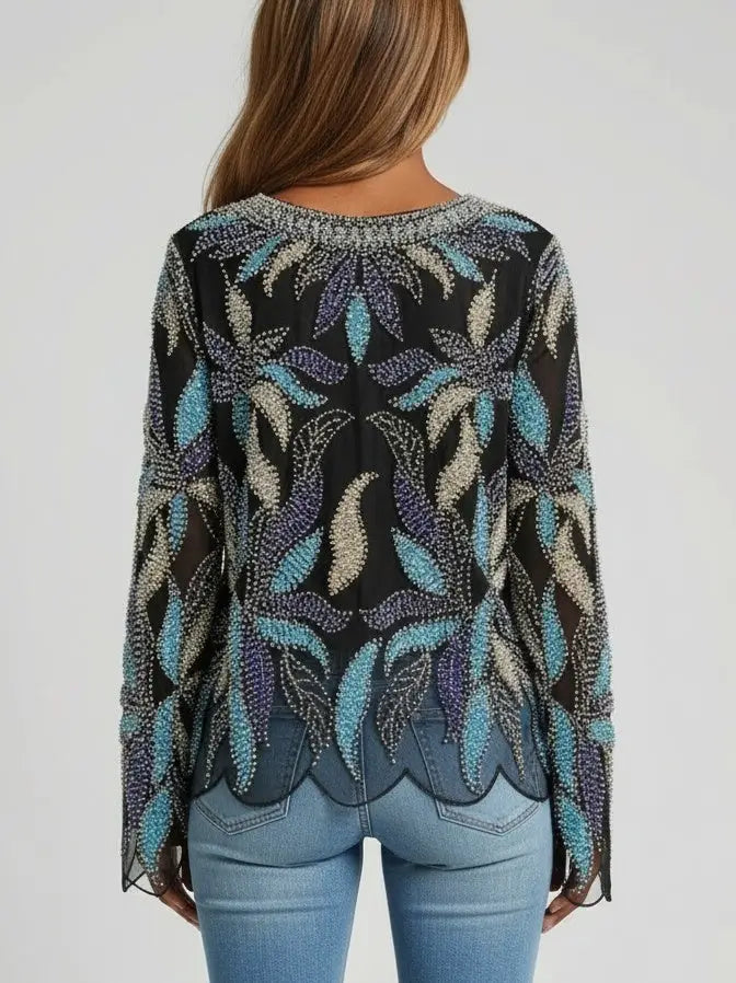 Scalloped Beaded & Sequin Embellished Top - Tops