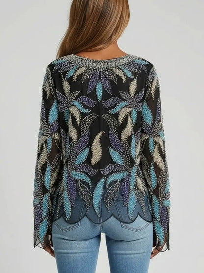 Scalloped Beaded & Sequin Embellished Top - Tops