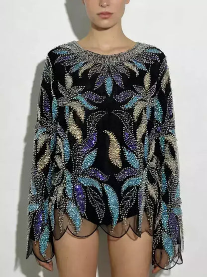 Scalloped Beaded & Sequin Embellished Top - Tops