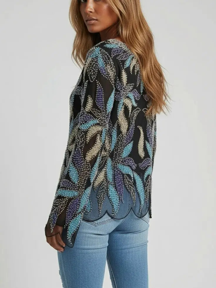 Scalloped Beaded & Sequin Embellished Top - Tops