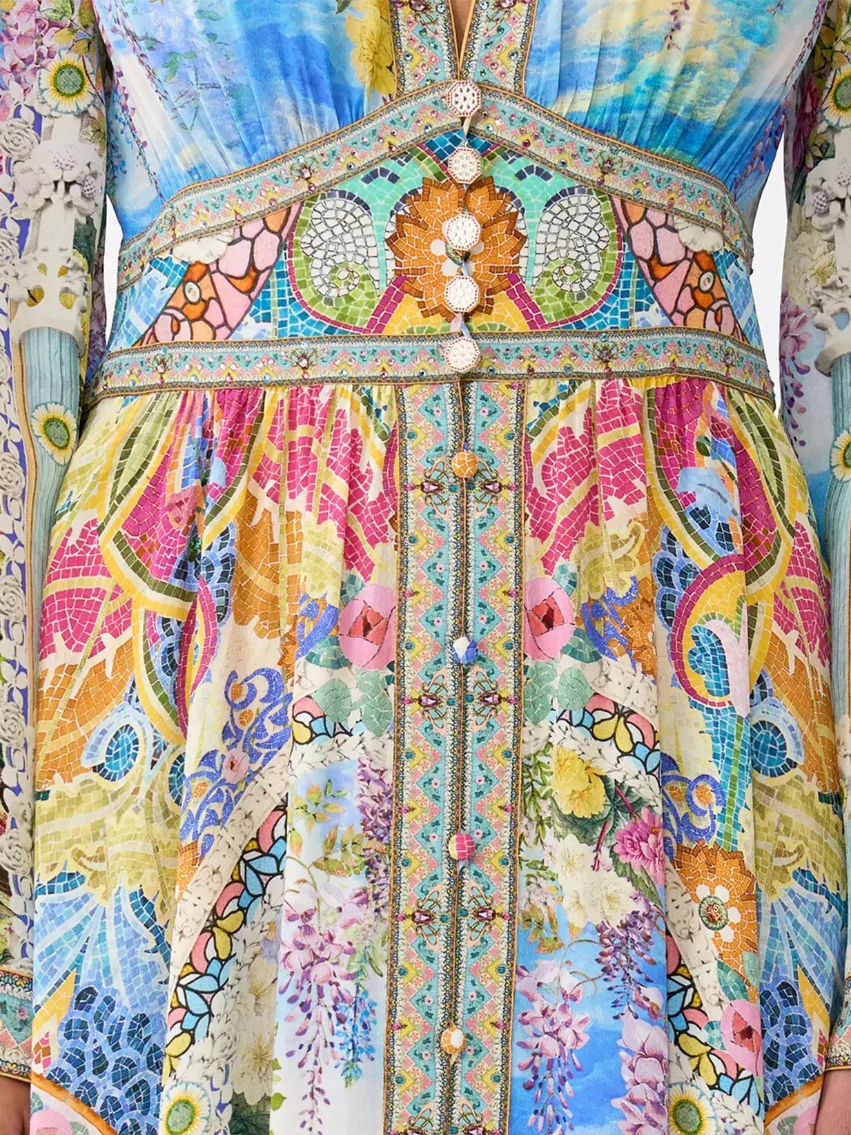Scenic Print Silk Maxi Dress with Empire Waist - Dresses