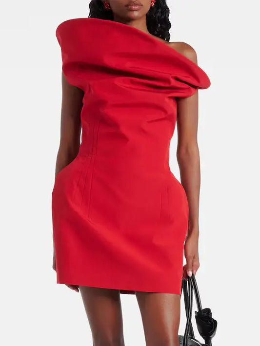 Sculptural Off-Shoulder Mini Dress - Small / Red - Dresses