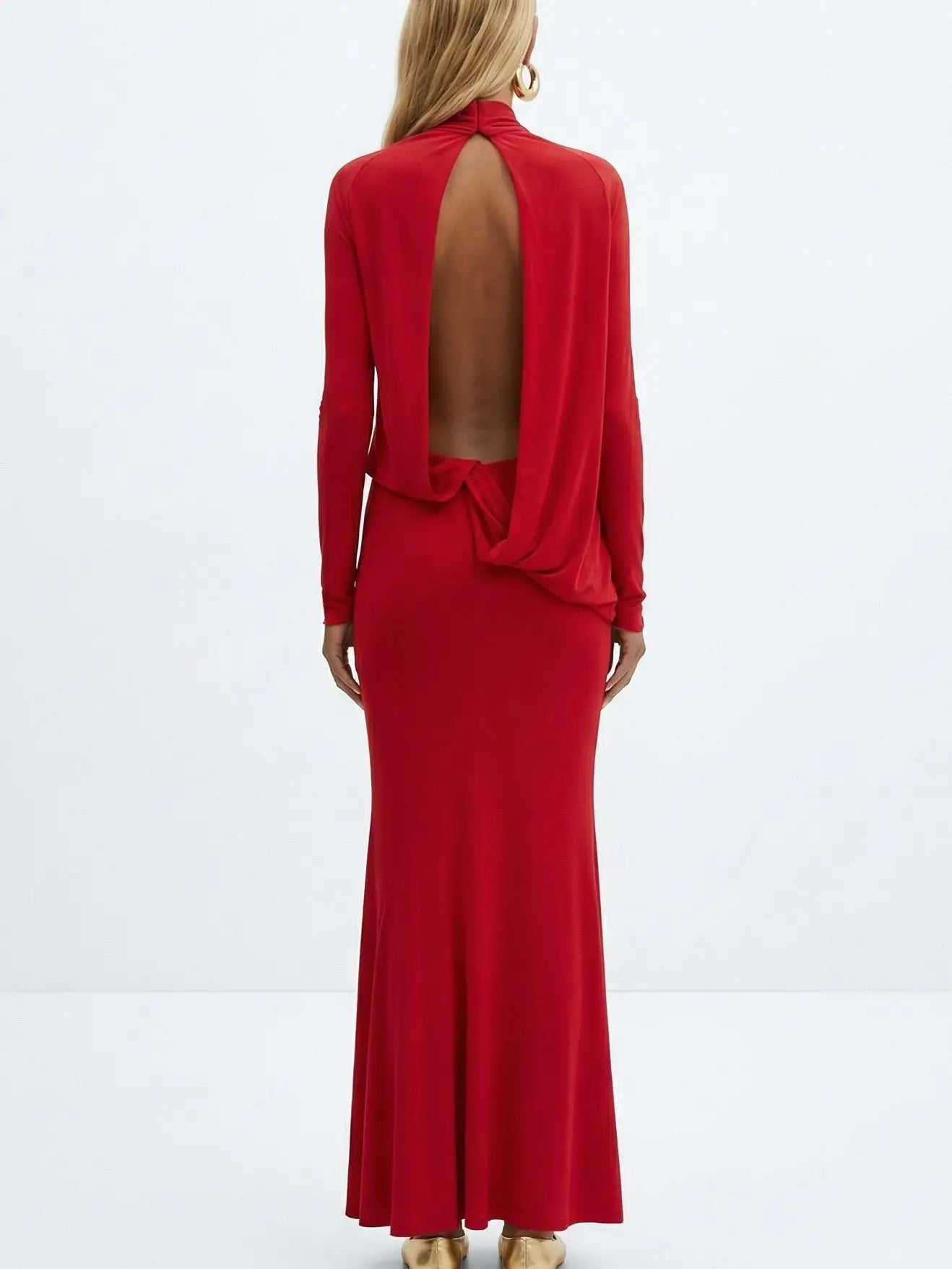 Sculptural Floral High-Neck Open-Back Maxi Dress - Dresses