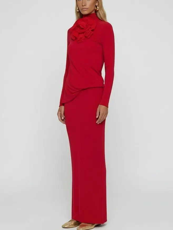 Sculptural Floral High-Neck Open-Back Maxi Dress - Dresses