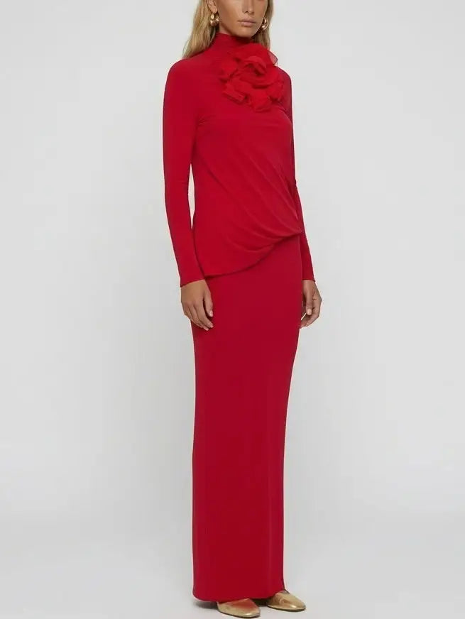 Sculptural Floral High-Neck Open-Back Maxi Dress - Dresses